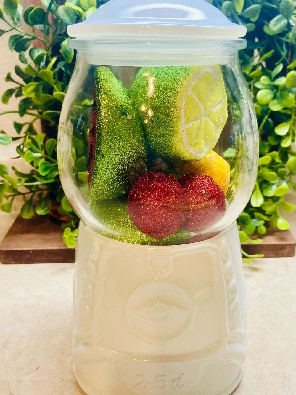 Target Gumball Machine - White 8” Gumball already filled w/ colorful fruit decor